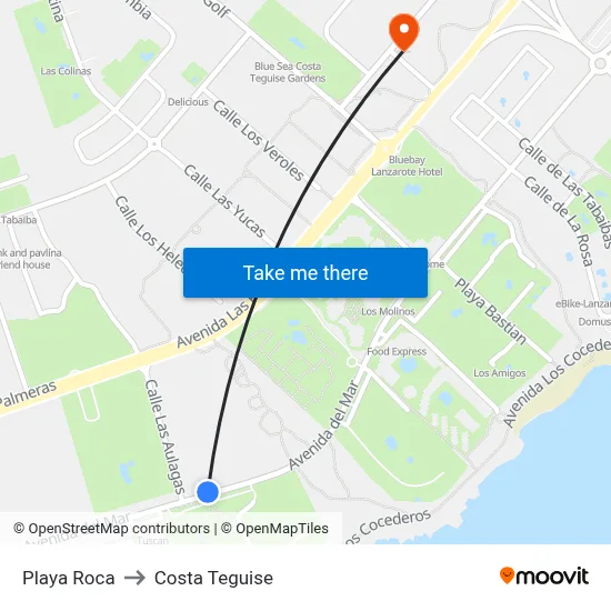 Playa Roca to Costa Teguise map