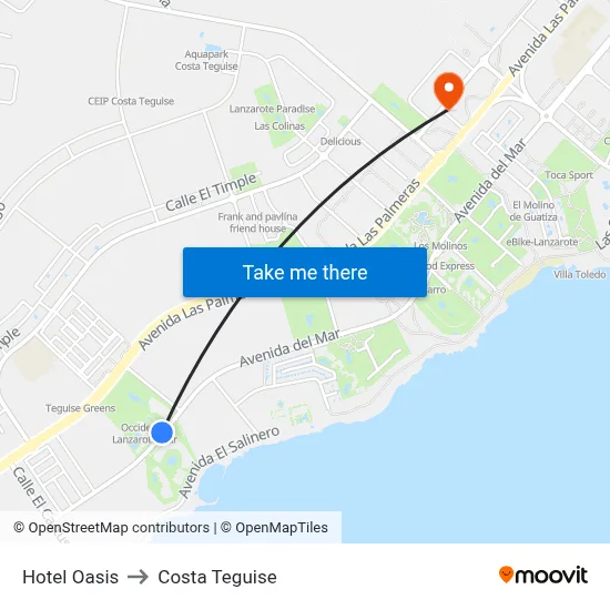 Hotel Oasis to Costa Teguise map