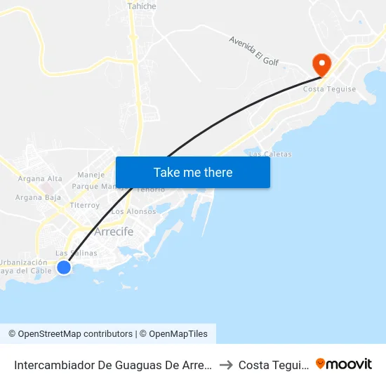 Intercambiador De Guaguas De Arrecife to Costa Teguise map