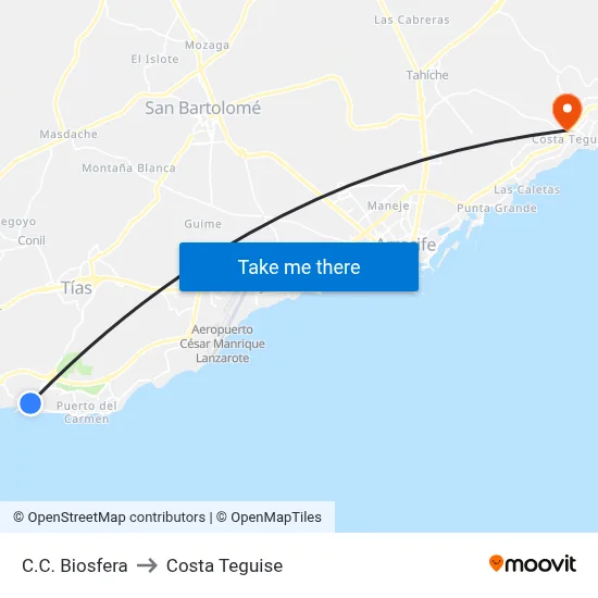 C.C. Biosfera to Costa Teguise map
