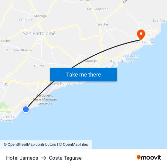 Hotel Jameos to Costa Teguise map