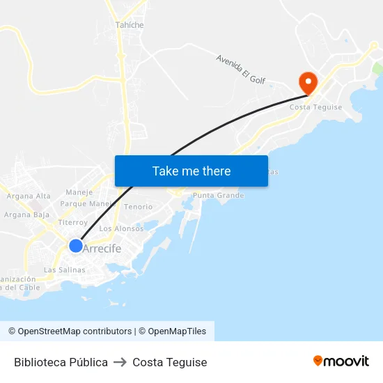 Biblioteca Pública to Costa Teguise map