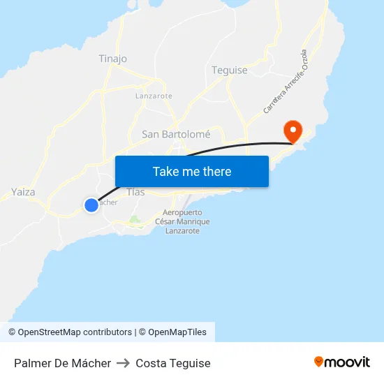 Palmer De Mácher to Costa Teguise map