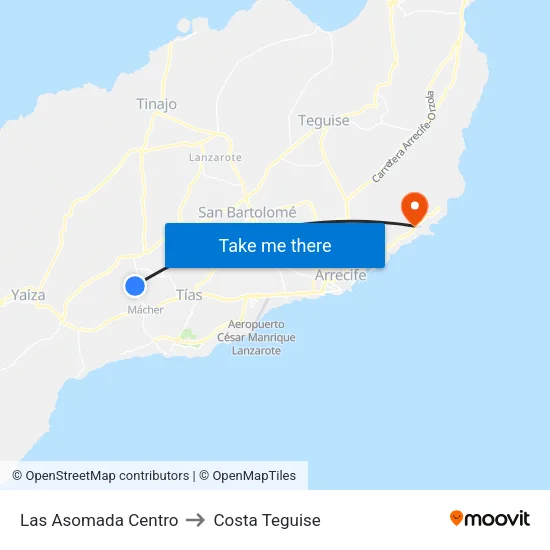 Las Asomada Centro to Costa Teguise map