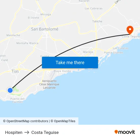 Hospiten to Costa Teguise map