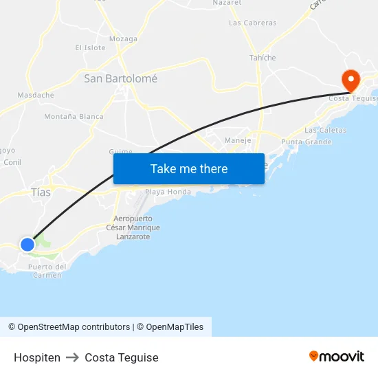 Hospiten to Costa Teguise map