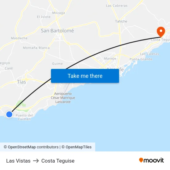 Las Vistas to Costa Teguise map