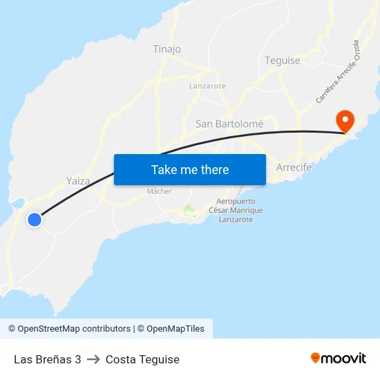 Las Breñas 3 to Costa Teguise map