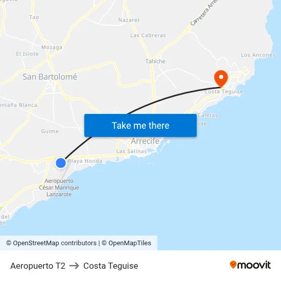 Aeropuerto T2 to Costa Teguise map
