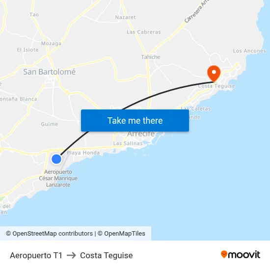 Aeropuerto T1 to Costa Teguise map
