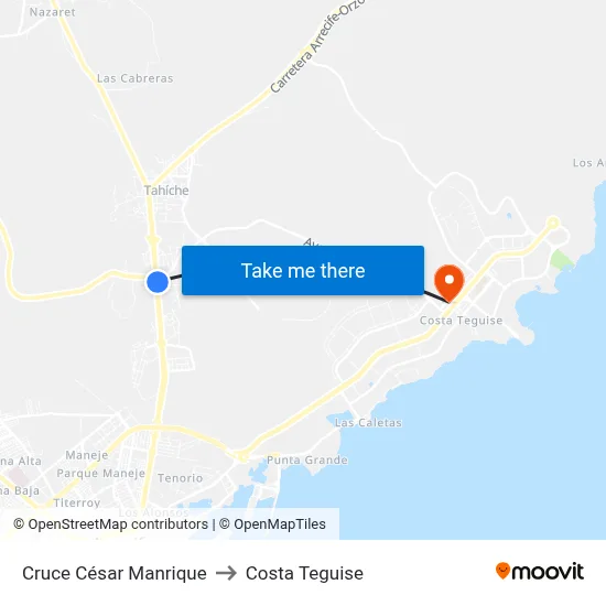 Cruce César Manrique to Costa Teguise map