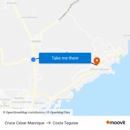 Cruce César Manrique to Costa Teguise map