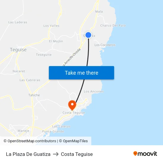 La Plaza De Guatiza to Costa Teguise map