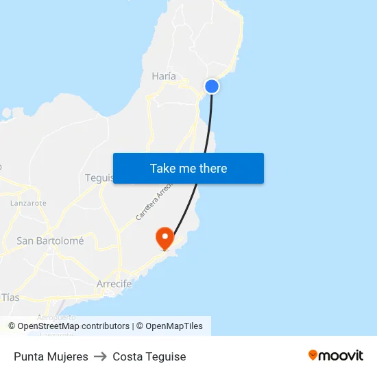 Punta Mujeres to Costa Teguise map