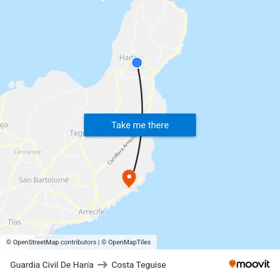 Guardia Civil De Haría to Costa Teguise map