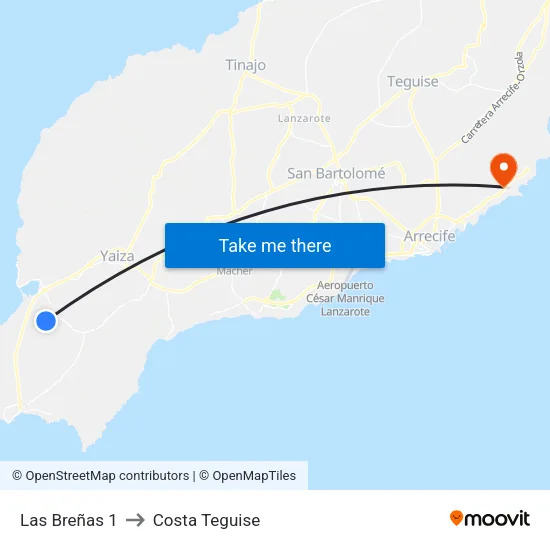 Las Breñas 1 to Costa Teguise map