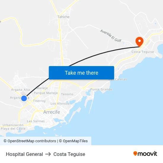 Hospital General to Costa Teguise map