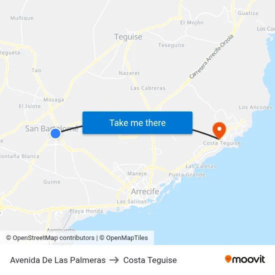 Avenida De Las Palmeras to Costa Teguise map