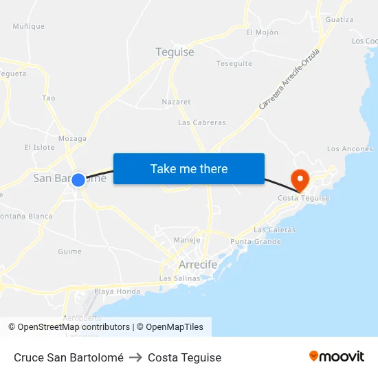 Cruce San Bartolomé to Costa Teguise map
