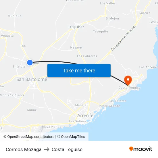 Correos Mozaga to Costa Teguise map
