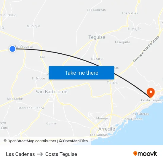 Las Cadenas to Costa Teguise map