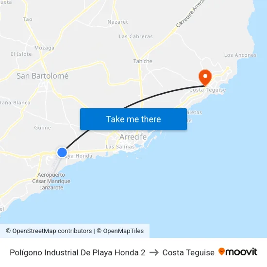 Polígono Industrial De Playa Honda 2 to Costa Teguise map