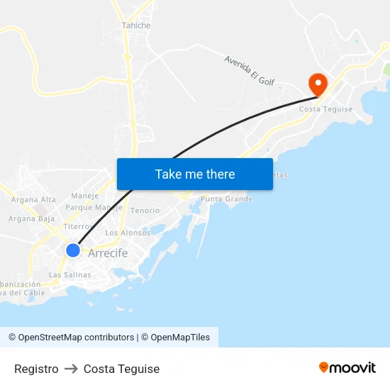 Registro to Costa Teguise map