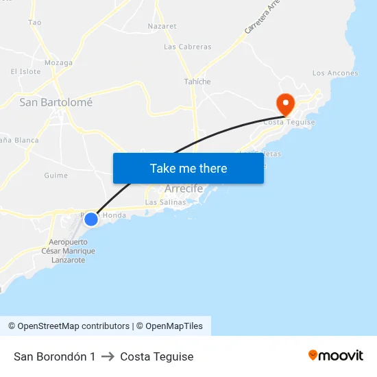 San Borondón 1 to Costa Teguise map