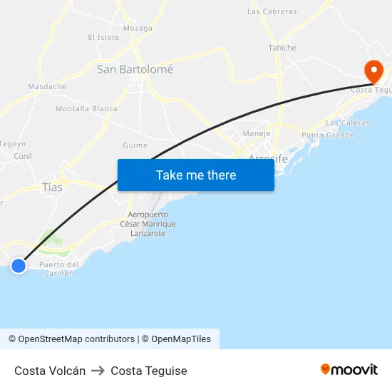 Costa Volcán to Costa Teguise map