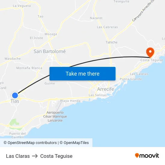 Las Claras to Costa Teguise map