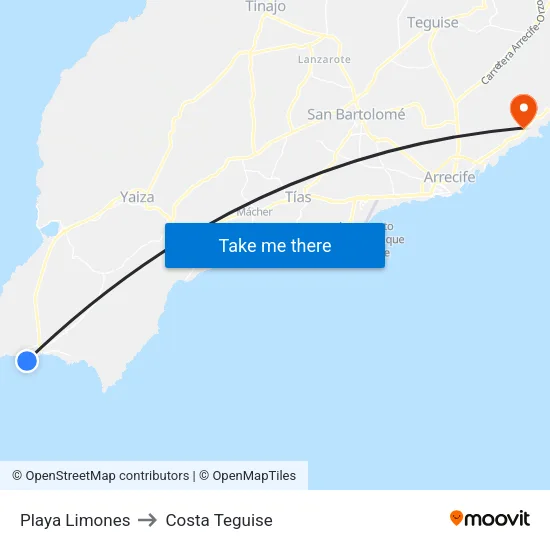 Playa Limones to Costa Teguise map