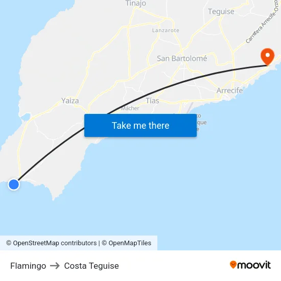Flamingo to Costa Teguise map