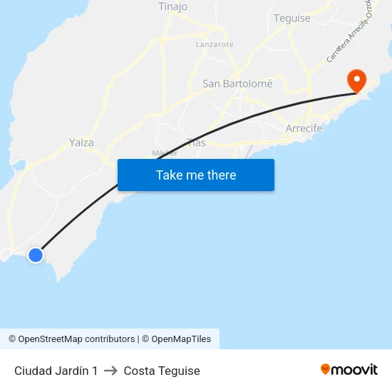 Ciudad Jardín 1 to Costa Teguise map