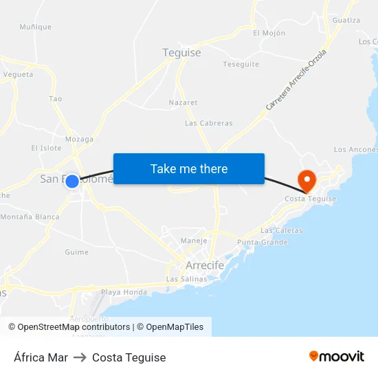 África Mar to Costa Teguise map