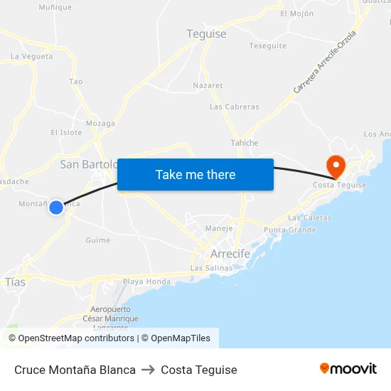 Cruce Montaña Blanca to Costa Teguise map