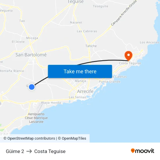 Güime 2 to Costa Teguise map