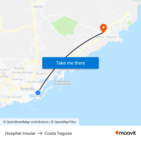 Hospital Insular to Costa Teguise map