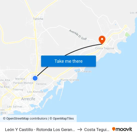 León Y Castillo - Rotonda Los Geranios to Costa Teguise map
