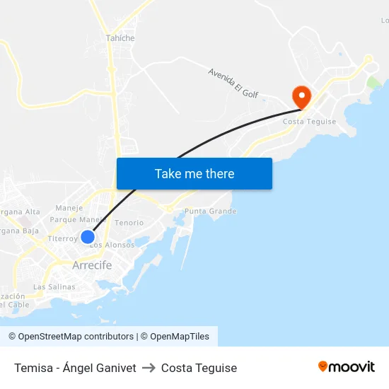 Temisa - Ángel Ganivet to Costa Teguise map