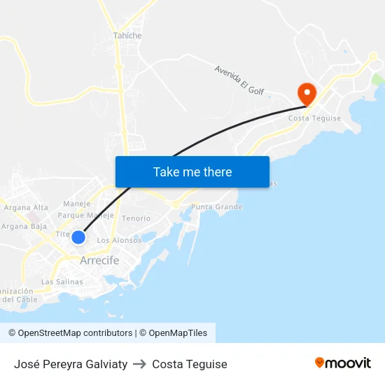 José Pereyra Galviaty to Costa Teguise map