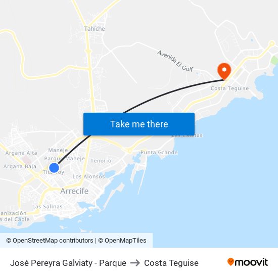 José Pereyra Galviaty - Parque to Costa Teguise map