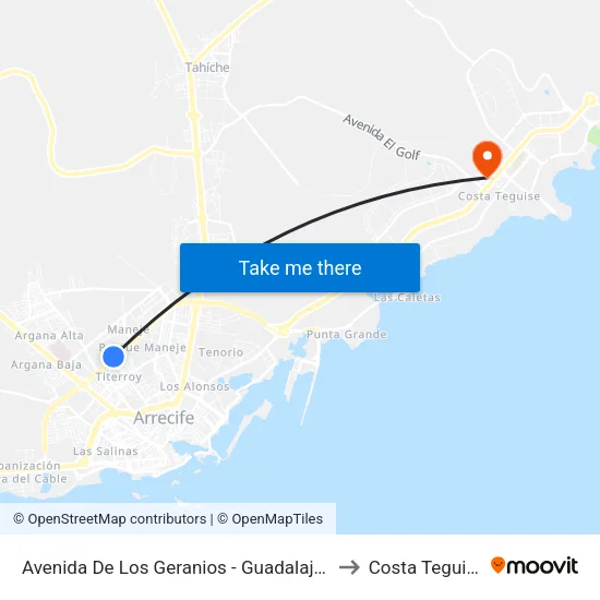 Avenida De Los Geranios - Guadalajara to Costa Teguise map