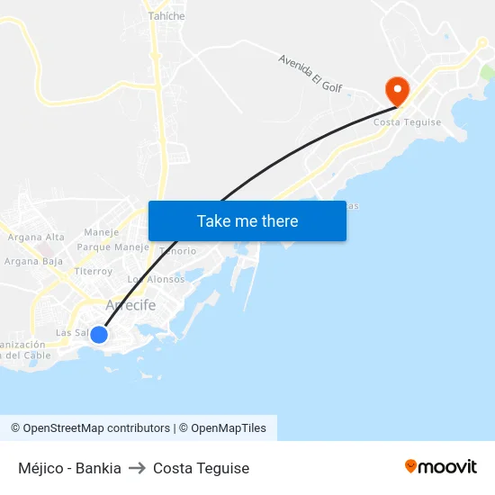 Méjico - Bankia to Costa Teguise map