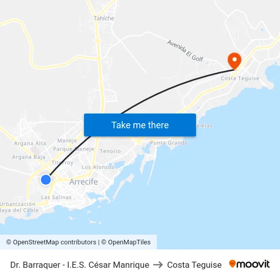 Dr. Barraquer - I.E.S. César Manrique to Costa Teguise map