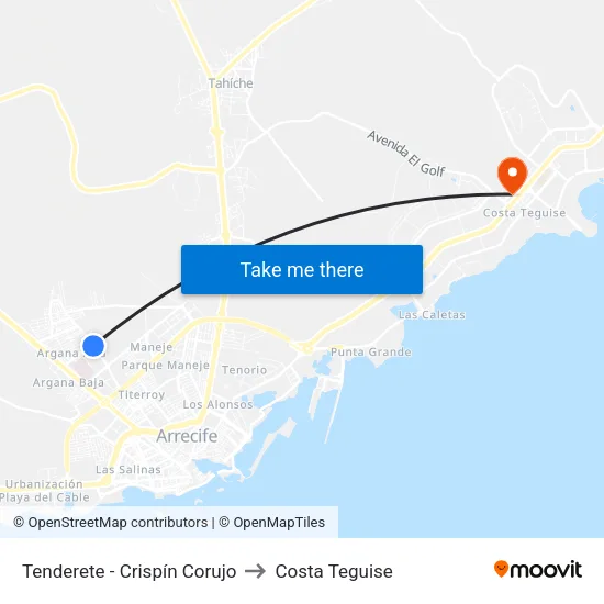 Tenderete - Crispín Corujo to Costa Teguise map