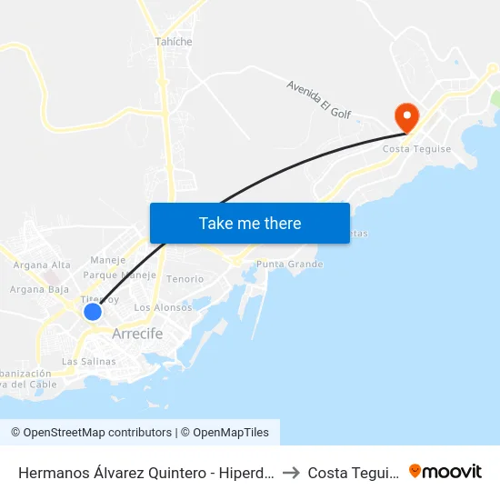 Hermanos Álvarez Quintero - Hiperdino to Costa Teguise map