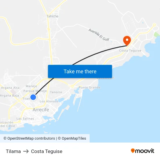 Tilama to Costa Teguise map