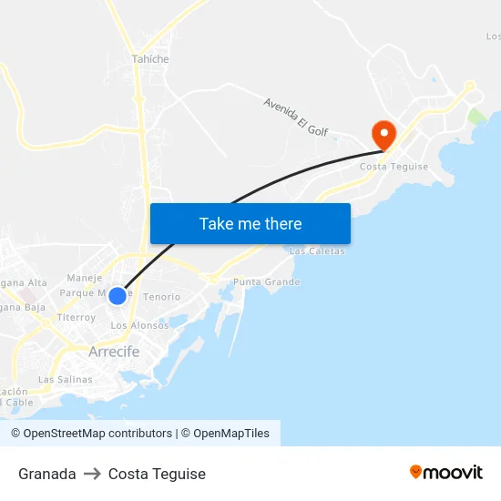 Granada to Costa Teguise map