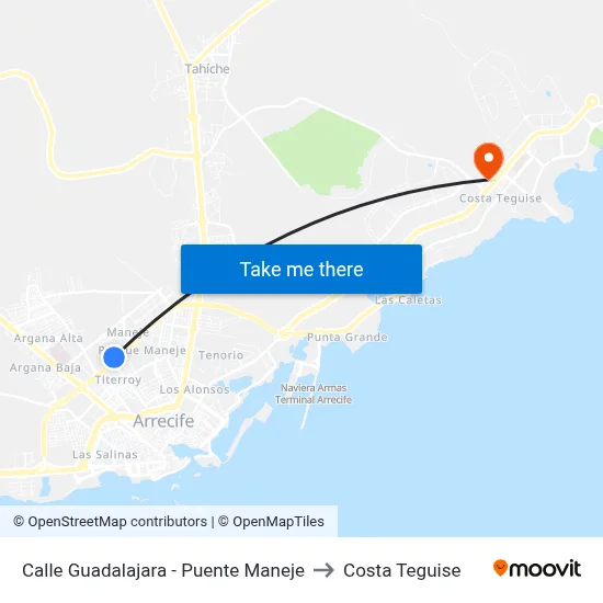 Calle Guadalajara - Puente Maneje to Costa Teguise map