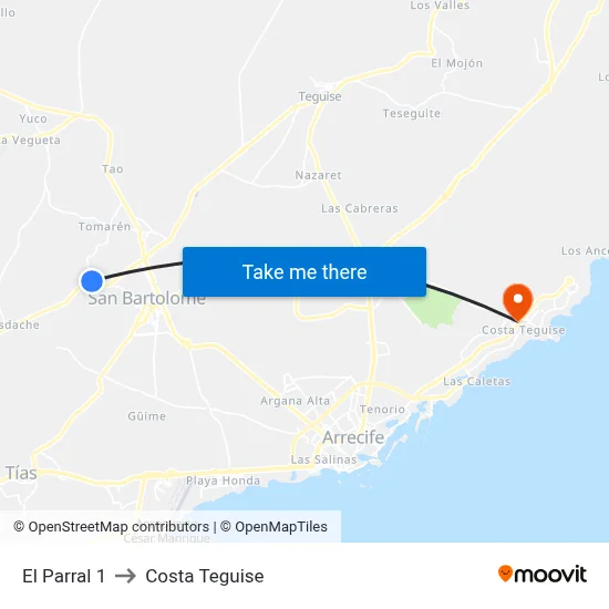 El Parral 1 to Costa Teguise map